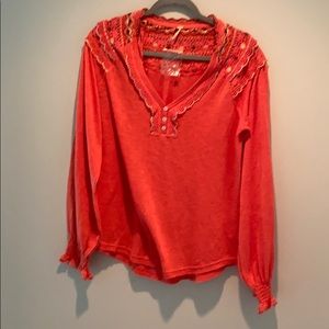 New Free People coral crocheted top s